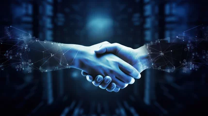 Foto op Canvas Handshake in digital futuristic style.. The concept of partnership, collaboration or teamwork. © Farid