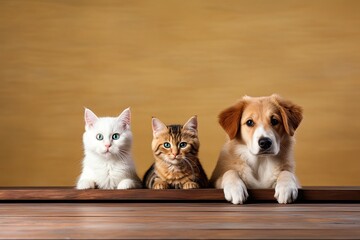 The banner ad features dogs and cats lined up next to each other. - obrazy, fototapety, plakaty
