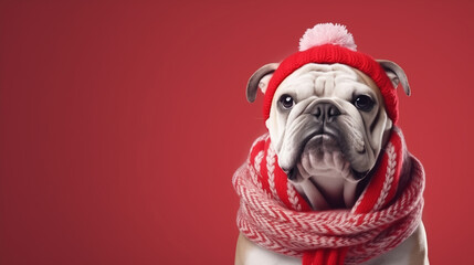 Bulldog wearing a scarf winter fashion cover photo