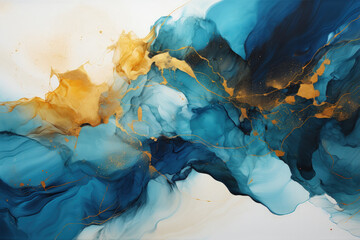 Abstract fall blue, teal, yellow, brown, golden earth tones backdrop, Generative Ai - obrazy, fototapety, plakaty