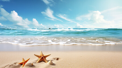 Fototapeta na wymiar Beach-themed Background for Refreshing Presentations and Coastal Getaway Slideshows.