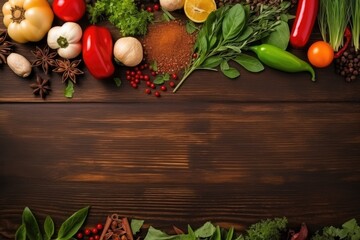 Vegan Concept Spice Herbs And Vegetables Frame Food with Free Spaces