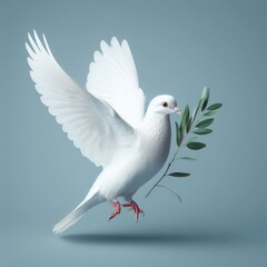 white dove flying in the sky of peace on simple background