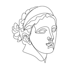 One line illustration of Greek sculpture Apollo. Vector line  art for logo, poster, tattoo.