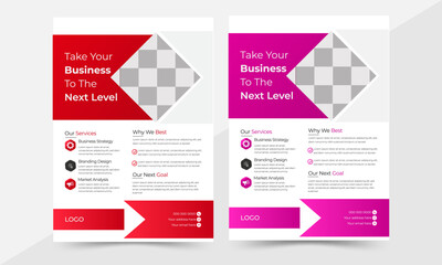 Corporate business flyer template design, space for photo background, a bundle of 2 templates of different colors a4 size.