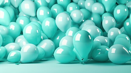  a large group of blue balloons in a room with a light blue background.  generative ai