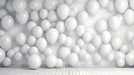  a room filled with lots of white balloons floating in the air.  generative ai