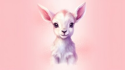  a baby goat with a pink background and a pink background.  generative ai