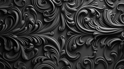  a black and white photo of a wall with swirls.  generative ai