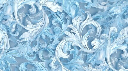  a blue and white background with swirls and leaves on it.  generative ai