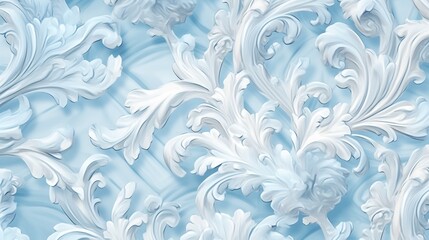  a blue and white wallpaper with white swirls on it.  generative ai