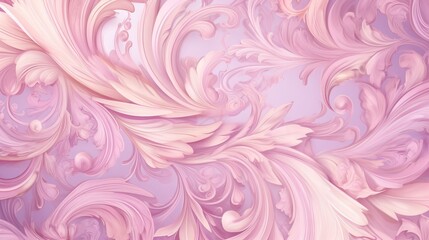  a pink and white background with swirls and leaves on it.  generative ai - obrazy, fototapety, plakaty