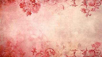  a pink and red wall with a floral design on it.  generative ai