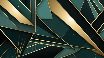  a green and gold abstract background with lines and shapes on it.  generative ai