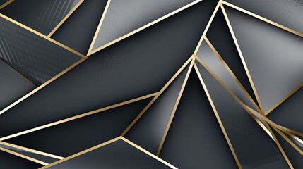  a black and gold abstract background with lines and triangles in the center.  generative ai