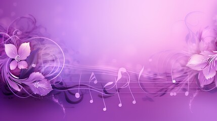  a purple background with music notes and flowers on it,.  generative ai