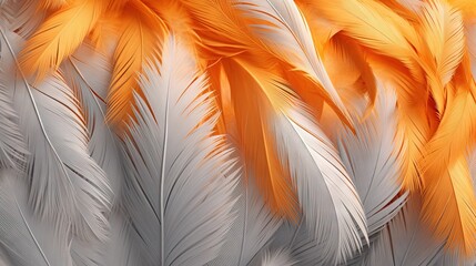  a close up of a white and orange feather pattern on a wall.  generative ai