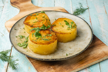 Potato tender fondant, potato dish on a plate
