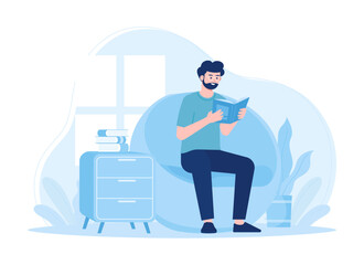 A man is reading a book concept flat illustration