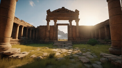 Fototapeta premium Temple Pillars of History. Journey back in time at this archaeological site, where majestic pillars stand as a testament to rich cultural heritage.