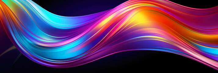 3d abstract wallpaper. Liquid metal rainbow waves banner. Three dimensional rainbow colored swirls background