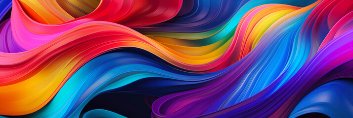 Fototapeta premium 3d abstract wallpaper. Liquid metal rainbow waves banner. Three dimensional rainbow colored swirls background