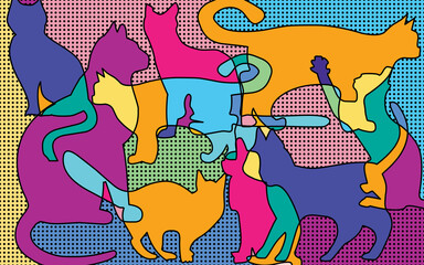 background with cats abstract cat all color with dot background