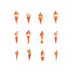 set of logo fire torch vector icon