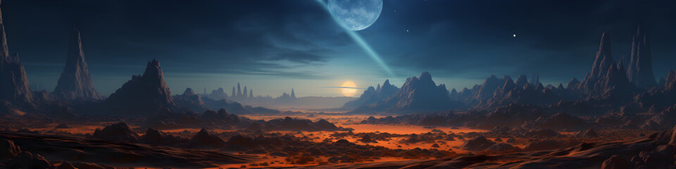 Alien world landscape illustration background - obrazy, fototapety, plakaty