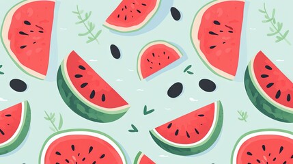  a watermelon pattern with slices of watermelon.  generative ai