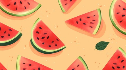  a watermelon background with slices of watermelon.  generative ai
