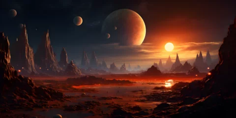 Crédence de cuisine en verre imprimé Rouge violet Alien world landscape illustration background