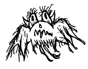 Black and white sketchy style funny bird flying