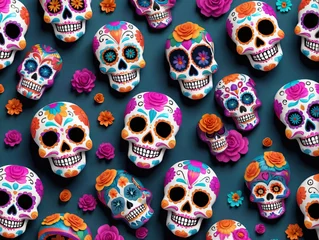 Muurstickers Schedel Colorful Sugar Skulls Wallpaper
