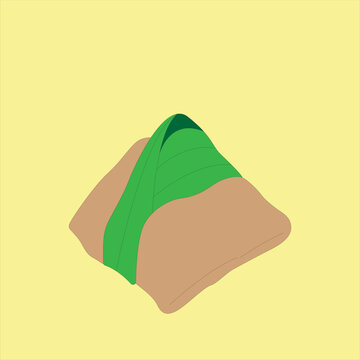 Famous Malaysian food Nasi Lemak on yellow background. Rice wrap in banana leaf and paper Asian traditional food vector illustration. Popular breakfast at Malaysia.