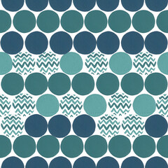 Seamless pattern. Gouache technique. Geometry, circles and zigzags.