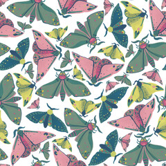 Seamless pattern. Gouache technique. Multi-colored butterflies.