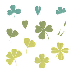Clover leaves. Gouache illustration. Isolated objects on a white background.