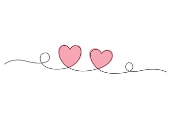Two hearts continuous one line drawing. Isolated on white background vector illustration. Pro vector. 
