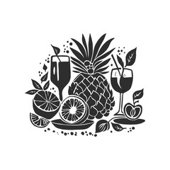 Abstract linocut flowers with magic, girls and mystical in ornate rural folk scandinavian style. Hand drawn Illustration, Linocut Blockprint.