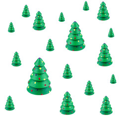 Happy New Year and Merry Christmas. Seamless Pattern of Wooden Christmas Trees Isolated on a White Background.