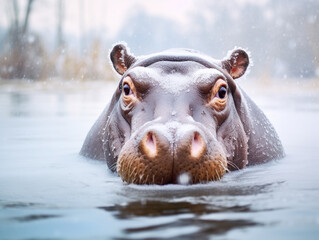 A Photo of a Hippo in a Winter Setting