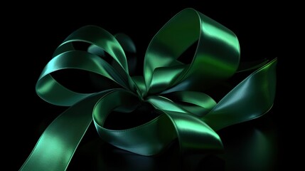  a green bow on a black background with room for text.  generative ai