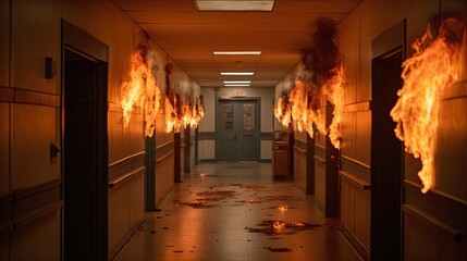 A hallway with flames signifies chaos, Pandemonium Day July 14  - obrazy, fototapety, plakaty
