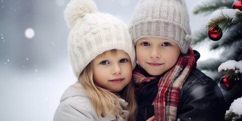 Christmas children. Little children on Christmas holiday in winter season