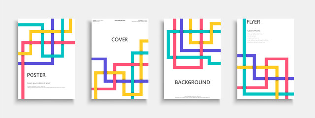 Set of modern colorful striped covers, templates, backgrounds, placards, brochures, banners, flyers. Stylish modern business posters - geometric design. Creative linear abstract cards, booklets etc