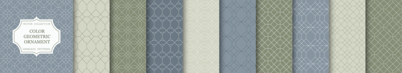 Fototapeta premium Collection of ornamental seamless stylish patterns. Vintage geometric color elegant backgrounds. Ornate endless prints - grid textures