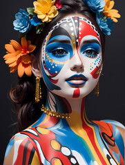 girl in blue paint on his face