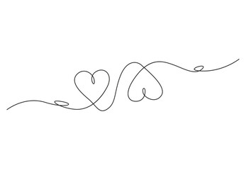 Heart and love swirl divider. Hand drawn sketch doodle style. Continuous one line drawing vector illustration. Pro vector. 