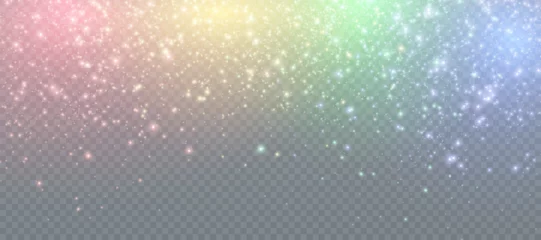 Foto op Canvas Light bokeh of rainbow dust. Christmas glowing bokeh and glitter overlay texture for your design on a transparent background. Rainbow particles abstract vector background. © Valeriia